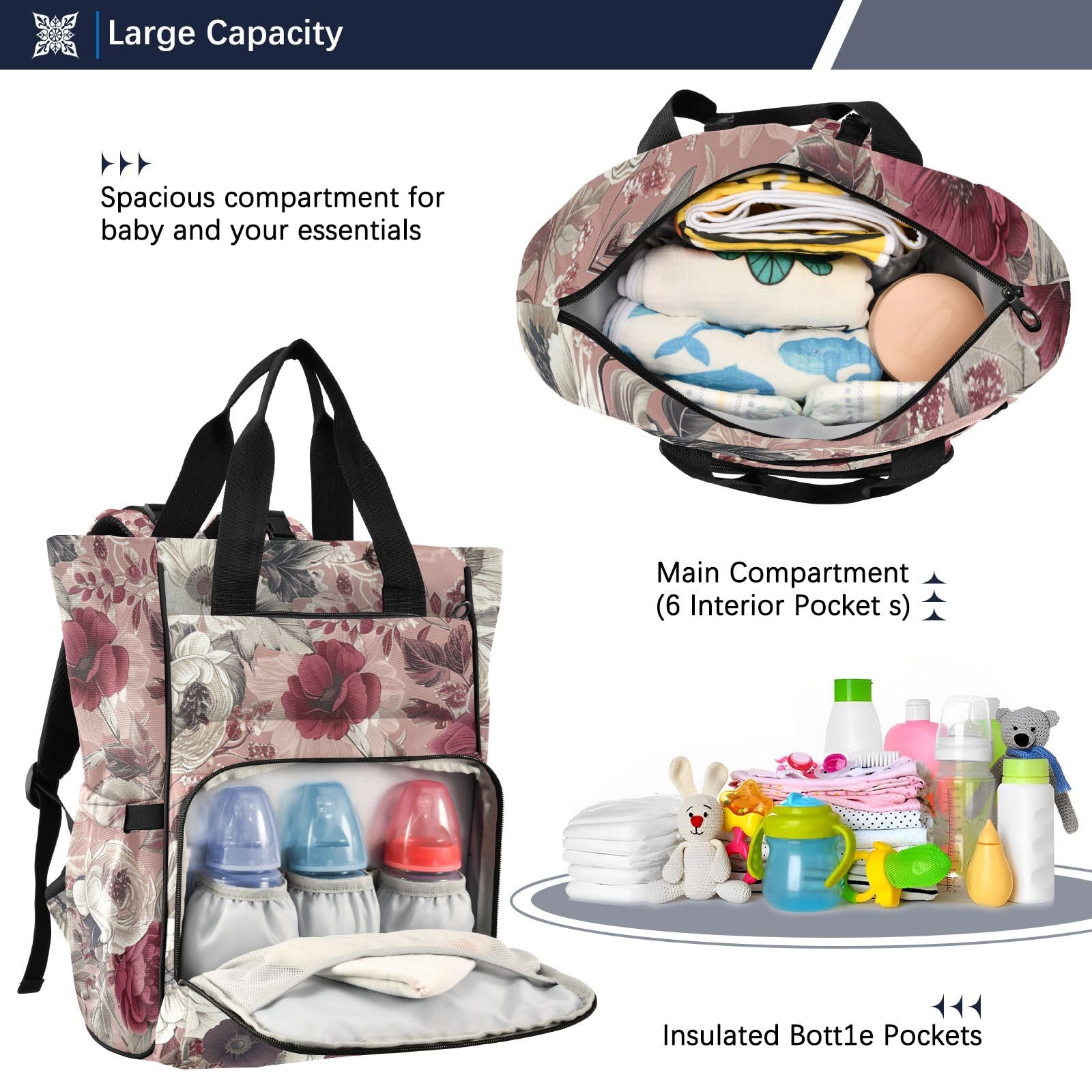 Baby Essentials torba na pieluchy boho bordowy kwiatowy