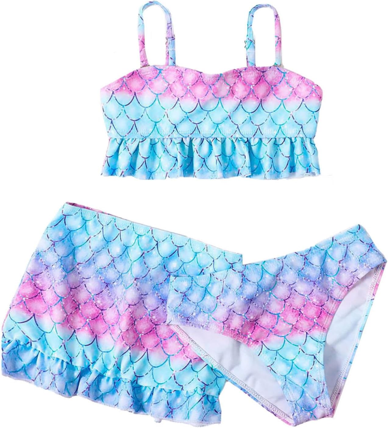 Hansber Kids Girls 3 Piece Bikini Swimsuit Rash Guard Set Beach Sports Swimwear Bathing Suit