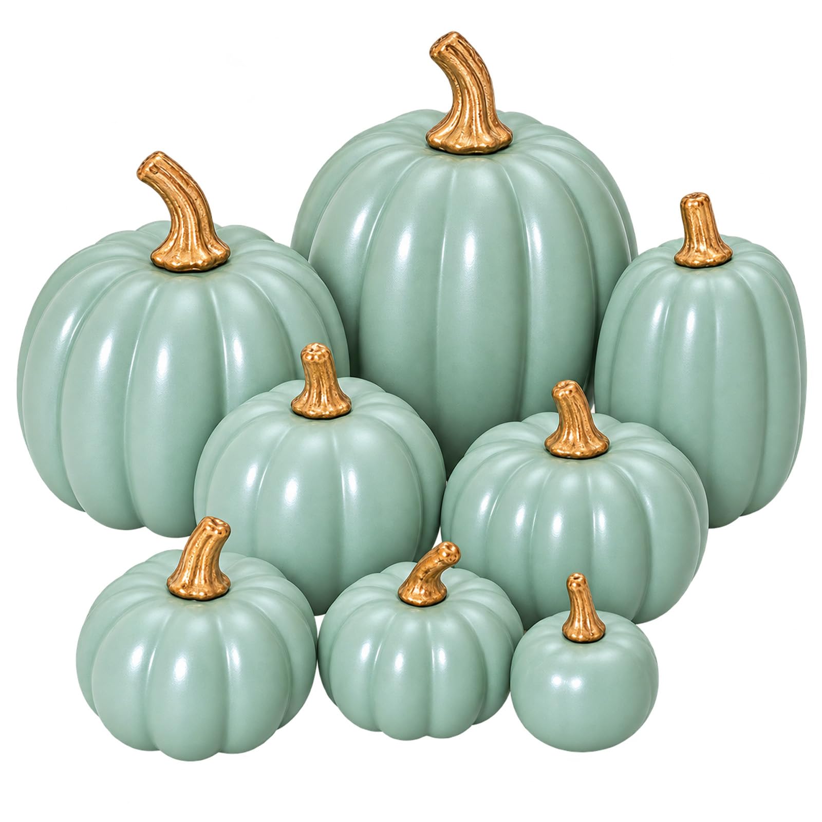 Keeplush 9 Set Künstliche Kürbisse,Sage Green, Verschiedene Größen | kürbis deko aus leichtem Schaumstoff, ideal als Herbstdeko, Tischdeko, Halloween Deko oder für DIY-Projekte.