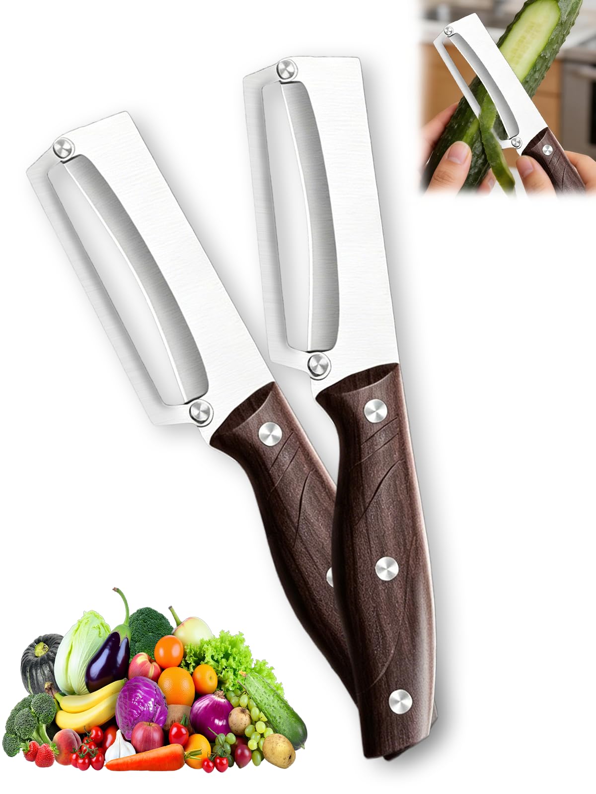 2Pcs Fruit Vegetable Peeler for Kitchen, Multi Functional Ergonomic Handle Design Stable Grip, Multifunctional Kitchen Helper Accessories, Suit for Adults an the Elely