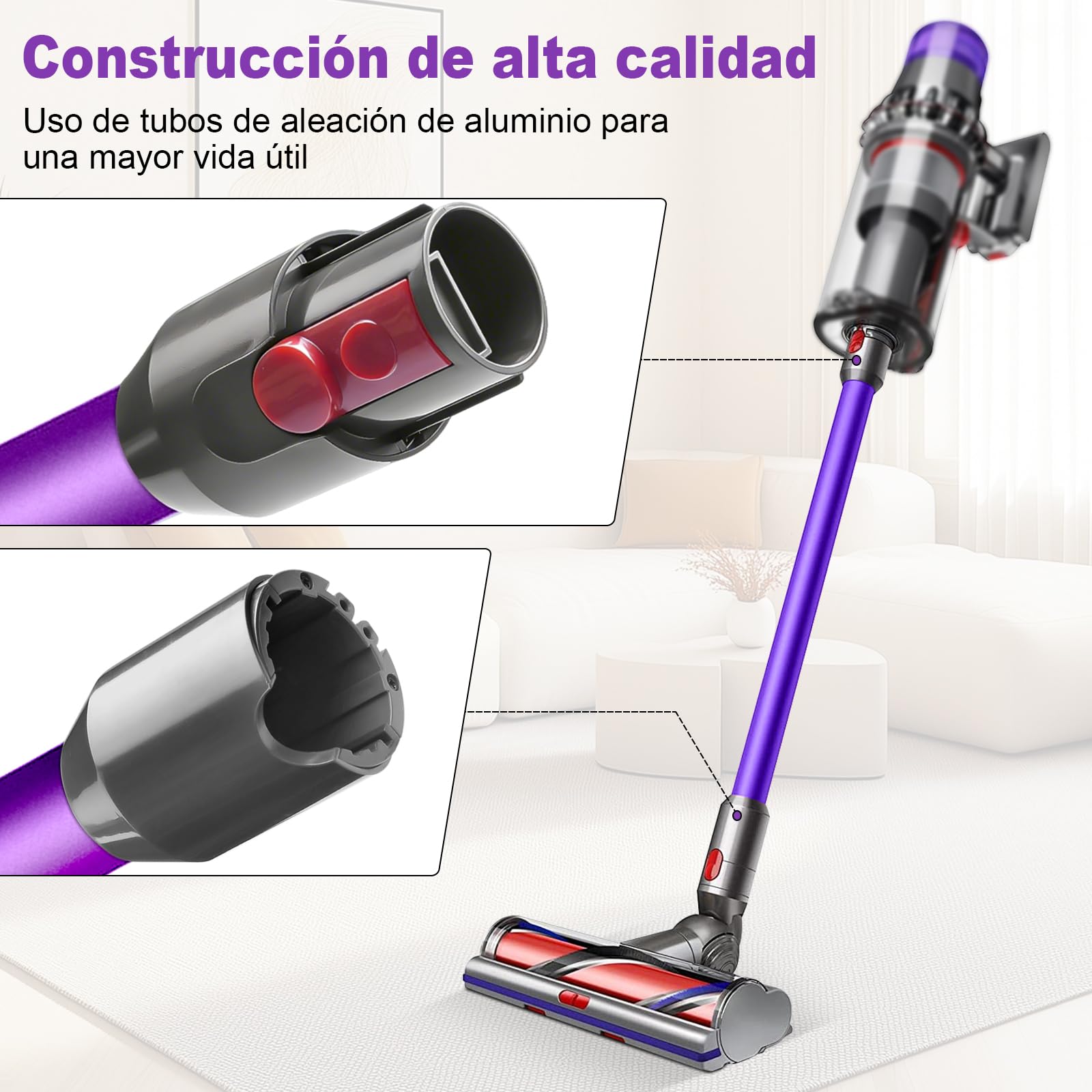 Tubo de Extensión para Dyson V12 Slim / V10 Digital Slim,Repuesto Aspiradora 74 cm Accesorio de Tubo Liberación Rápida Varilla Recambios de tubo de Aspiración Accesorios (Morado）