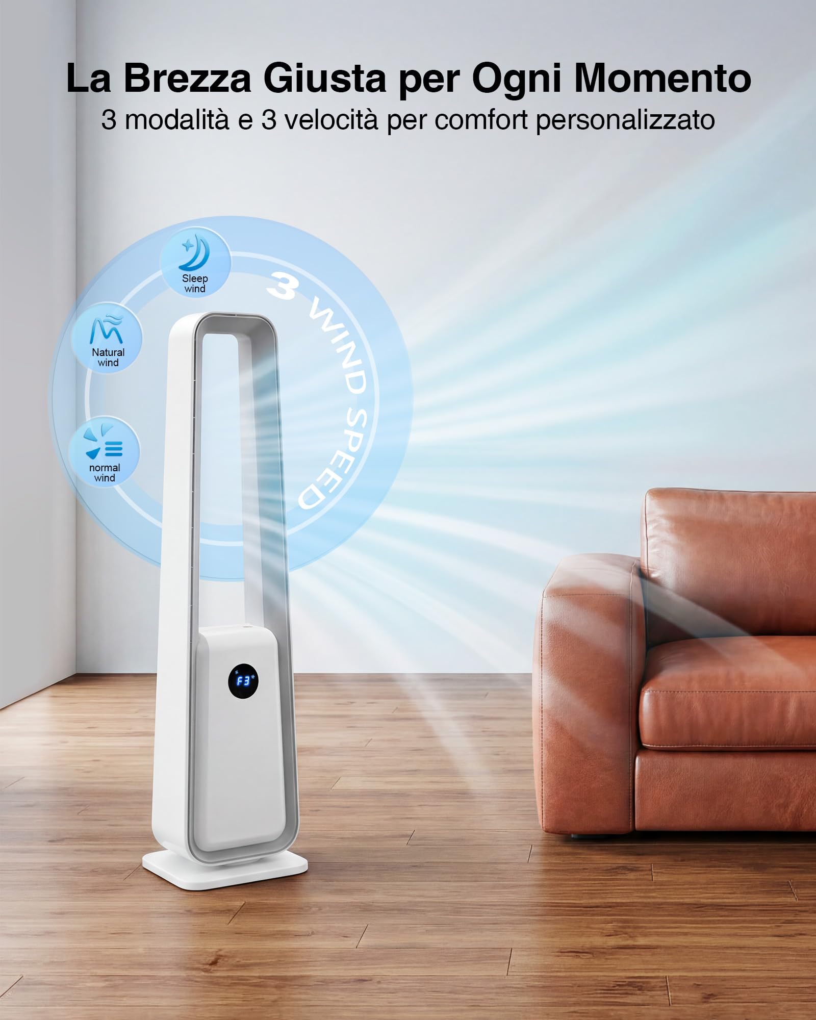 Ventilatore a Torre Senza Pale: Ventilatore a Colonna Silenzioso con Telecomando Oscillazione 75° Timer 12H 3 Modalità Purificatore d'Aria per Camera da Letto Soggiorno Ufficio Bambini Animali