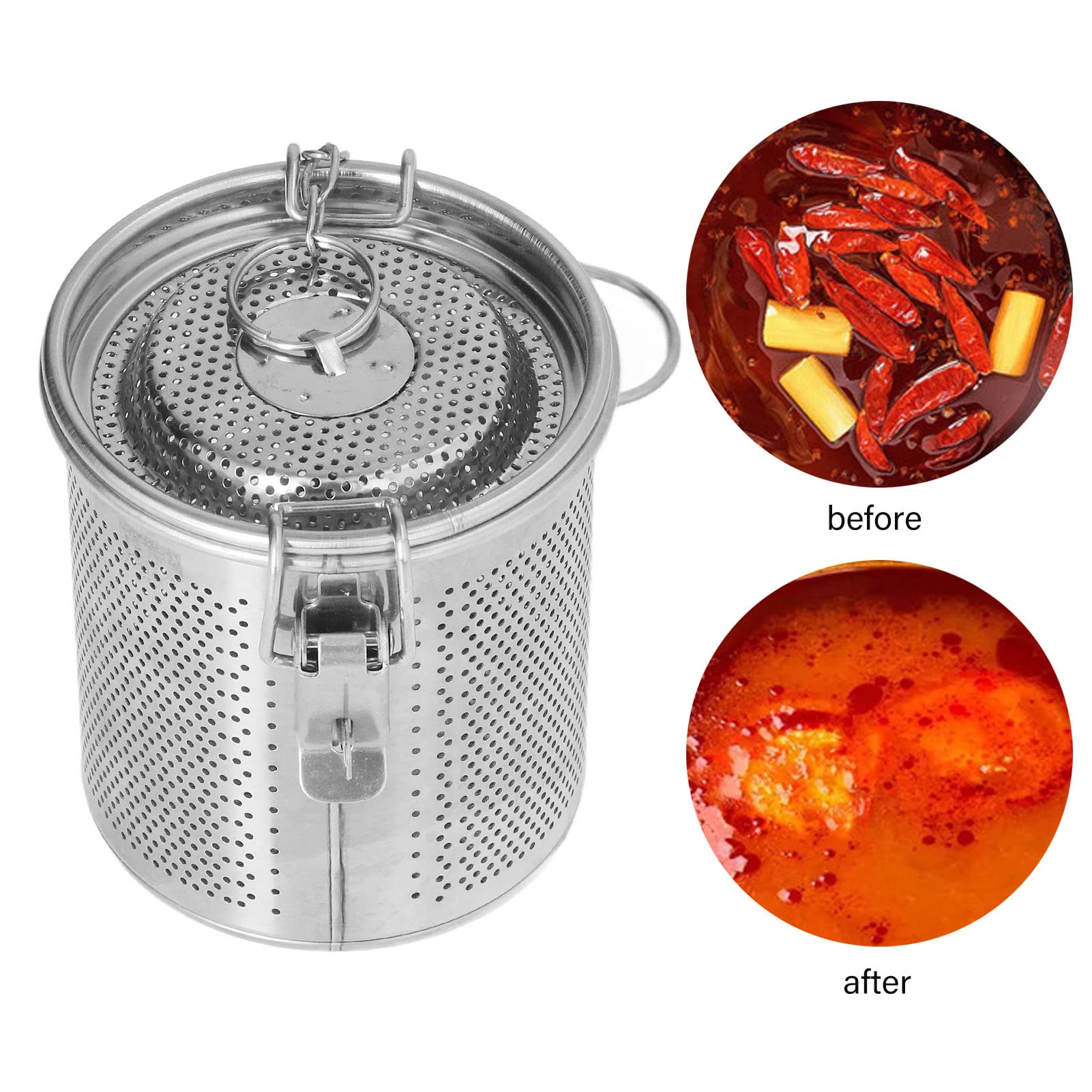 Bolsa de Condimentos de Acero Inoxidable, Filtro de Malla Fina con Cadena Colgante Extendida para té de Sopa, Colador Infusor de Cocina (0.solución)