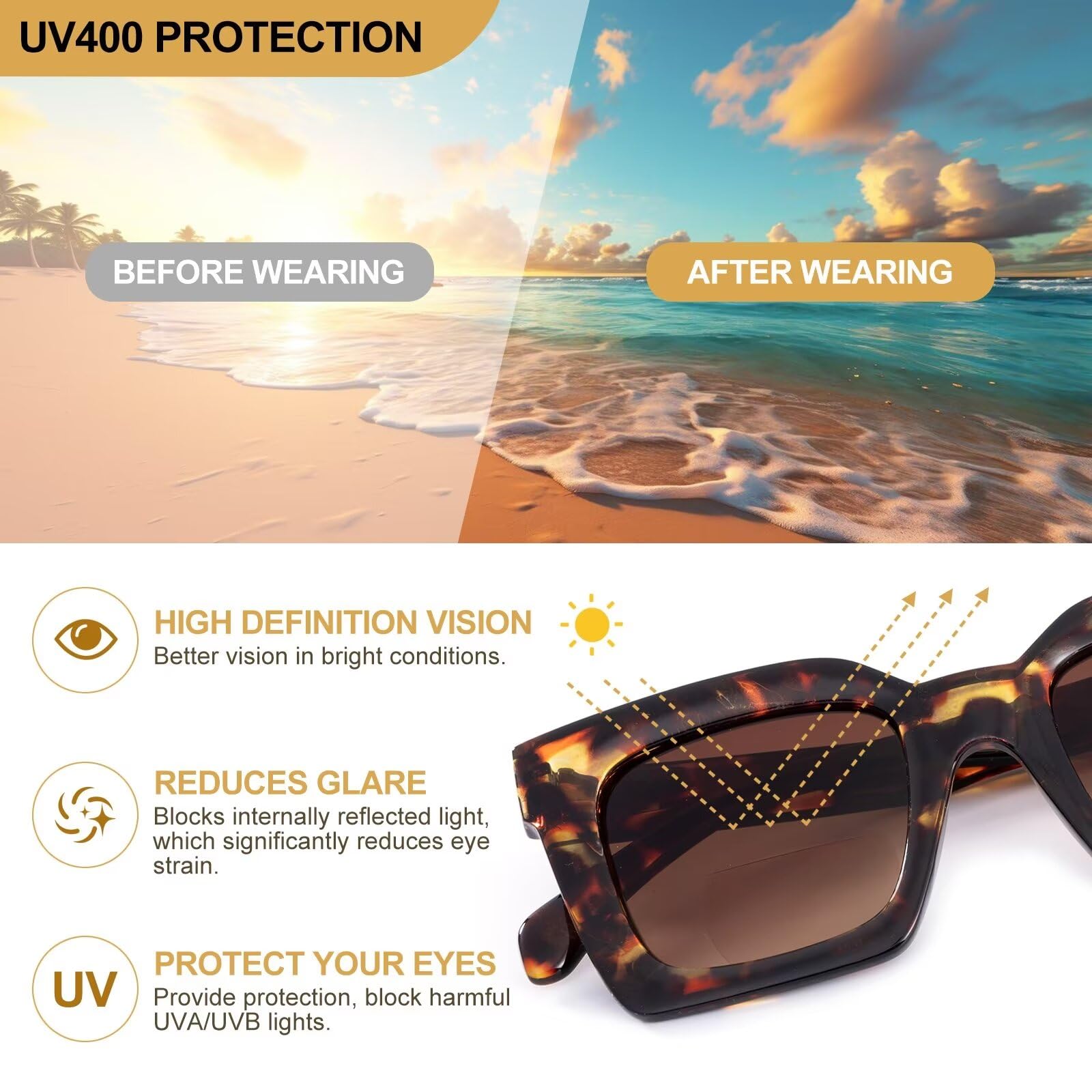 SKYWAY Bifocal Sunglasses for Women Men Classic Retro Reading Sunglasses, Outdoor Sun Reading Glasses With Spring Hinges - Image 4