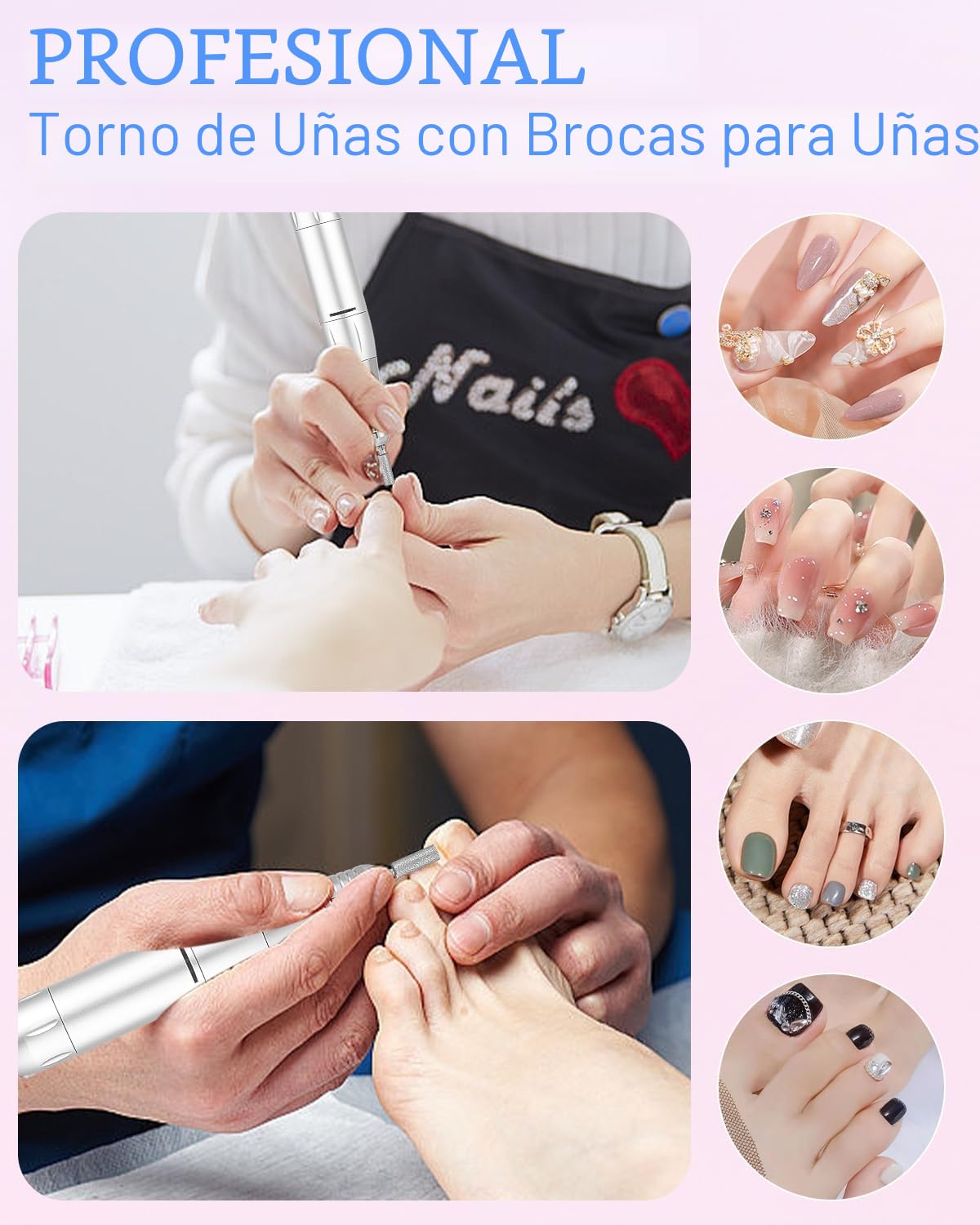 Torno para Uñas Profesional 35000 RPM,Torno de Uñas Inalambrico Pulidor Lima Electrica Uñas Portatil para Semipermanentes Acrilicas Manicura y Pedicura, Baja Vibración, Salón DIY