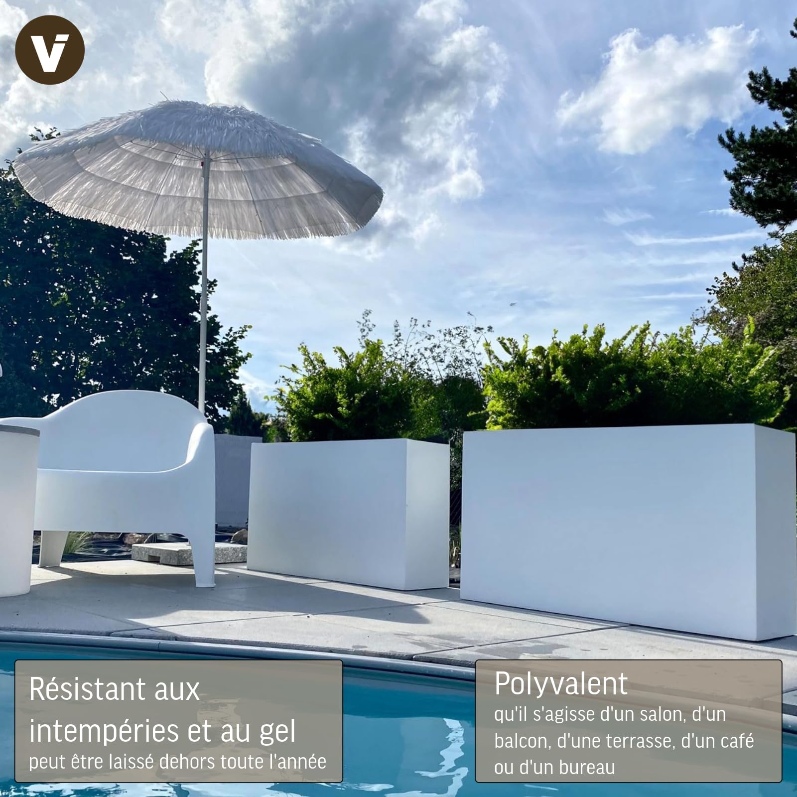 VIVANNO Bac à Plantes Slim Séparation de pièce Fibre de Verre Blanc Mat - Résistant aux intempéries et Durable 50x90x20 cm