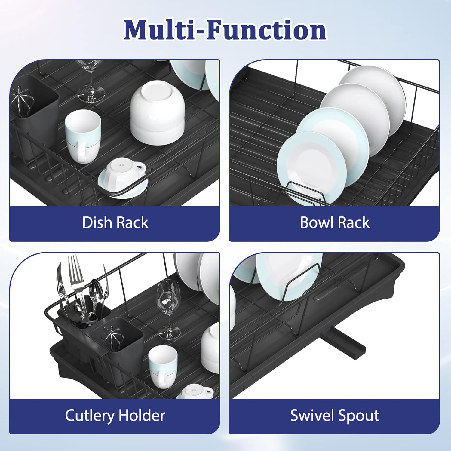 Aonee Dish Drying Rack, Dish Rack with Drainboard, Cutlery Holder, Dish Racks for Kitchen Counter