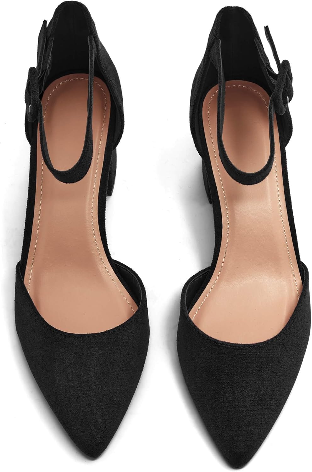 LAICIGO Women's Pointed Toe Pumps Ankle Strap Buckle Chunky Block Heel Dress D'Orsay Shoes - Image 4