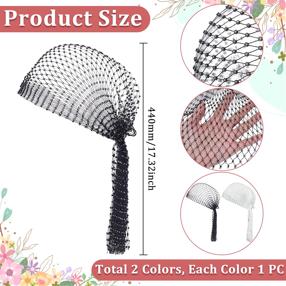 AHANDMAKER 2Pcs Rhinestone Head Scarf Glitter Durag Headpiece Stretchy Sparkly Crystal Nightclub Headwrap Rave 1920s Disco Party Favor Diamond Mesh for Women Rave Hair Accessories - Image 2