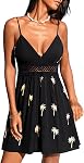 CUPSHE Women's Mini Dress V Neck Tropical Floral Crochet Sleeveless Adjustable Straps A Line Summer Dresses