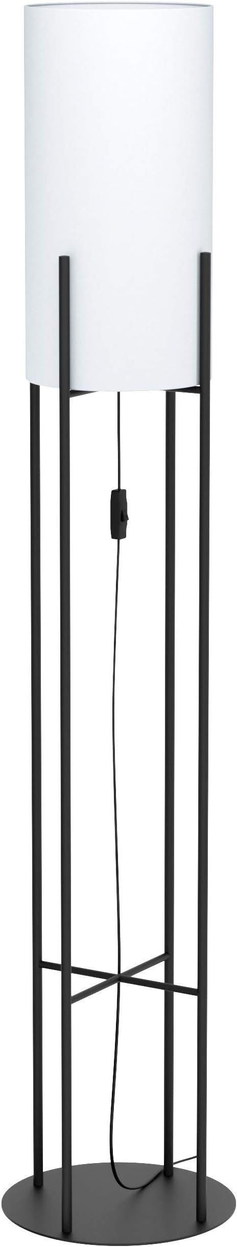 Eglo Eglo Glastonbury, 1-vlammige staande lamp, modern, staande lamp van staal en textiel, woonkamerlamp in zwart, wit, lamp met schakelaar, E27-fitting