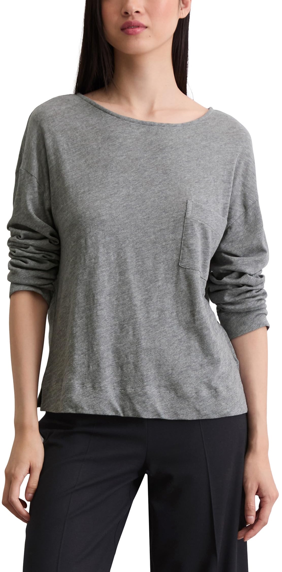 Marc O'polo Women's 909 Marc Oߴpolo Regular Fit Long Sleeve Top With Chest Pocket, Grey (Grey Granite Melange), L
