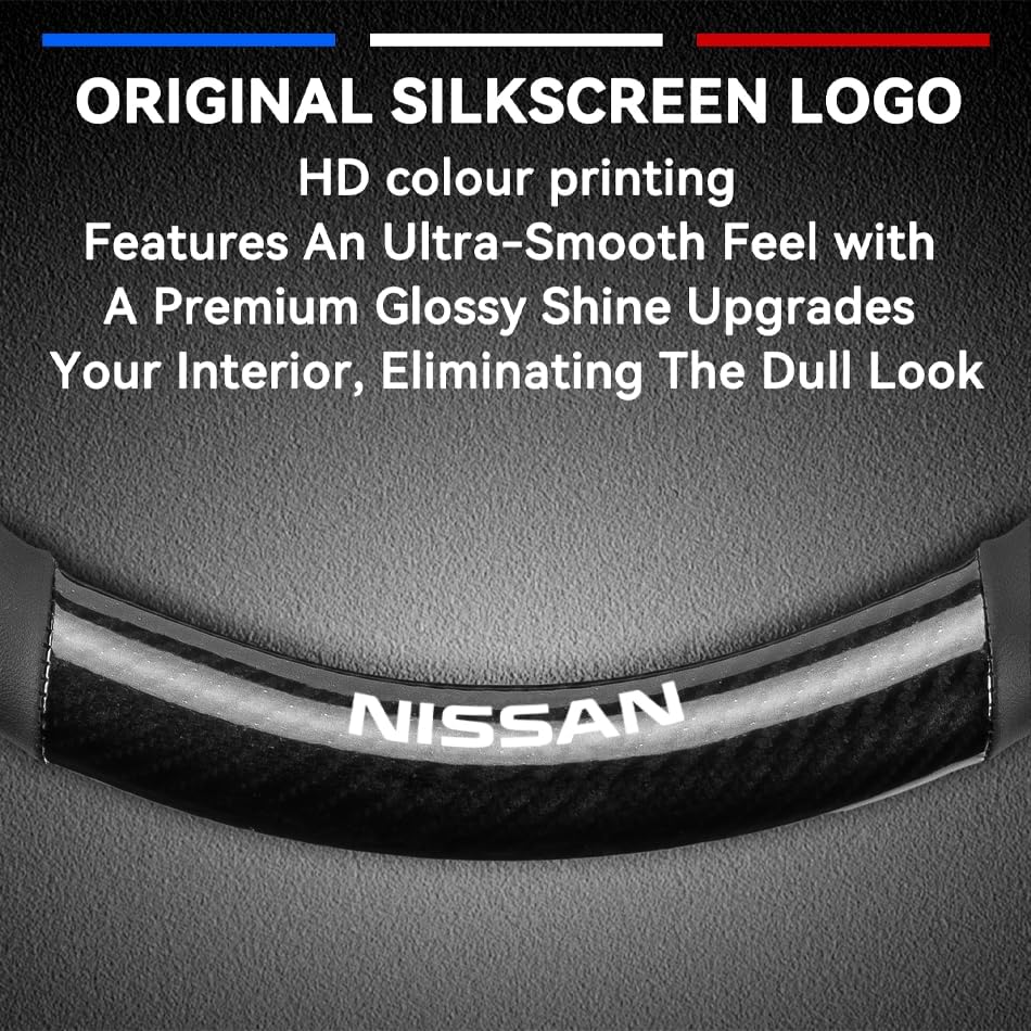 Customized Steering Wheel Cover Compatible with Nissan, Premium Nappa Leather&Bright Carbon Fiber Texture Steering Wheel Cover, with Coasters and 3-in-1 USB Fast Charging Cable (Black)