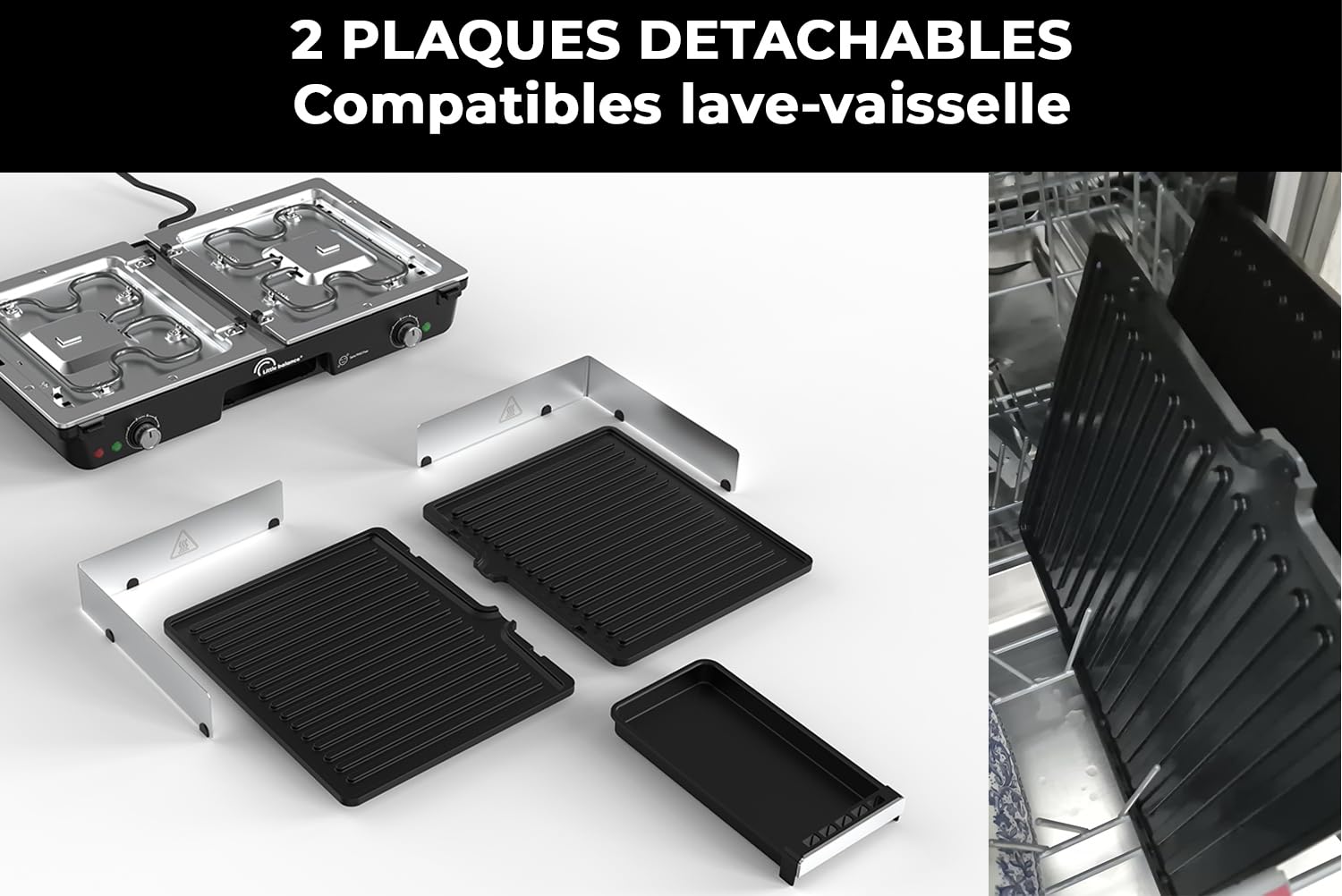 LITTLE BALANCE 3066 Dual 2000 Nopifas, Plancha Barbecue électrique, Sans PFAS, 2 zones de cuissons indépendantes, 2000 W, Noir