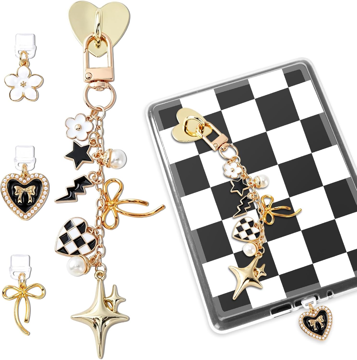 Charm Chains for Kindle, Cute Charms Bracelets with Dust Plug for E-book Reader Lightweight Kindle Accessories for Bookish Reading Lover Gift (Black and White)