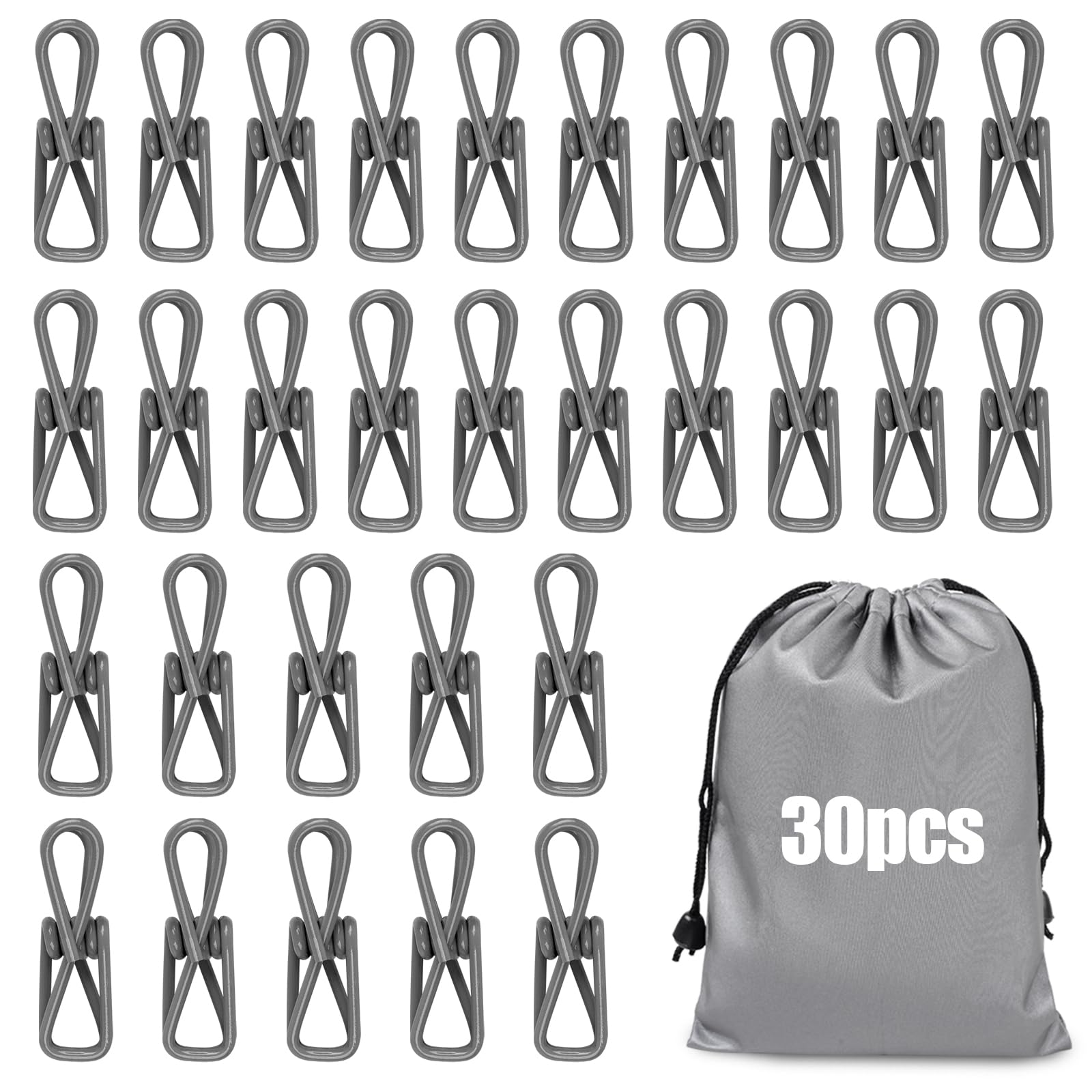 Vivinin Chip Clips - 30PCS Bag Clips for Food, Files, Clothesline Holders (Grey)