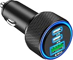 [Apple MFi Certified] iPhone 17 Car Charger, Rombica 3-Port 67W USB-C&USB-A Car Cigarette Lighter PD/QC Fast Car Charge with Type-C Braided Cord for iPhone 17/17 Pro Max/16 Pro/15/Galaxy S25/S24/Pixel