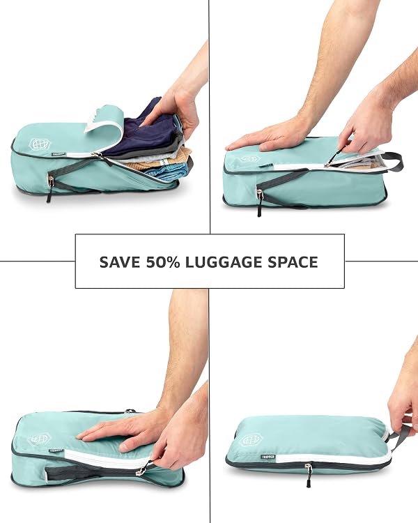 Compression Packing Cubes for Travel, 6-Piece Lightweight Packing Cubes Set for Carry-On Luggage & Backpacks – TRIPPED Travel Gear (Dusty Teal/White) by TRIPPED Travel Gear - Image 5