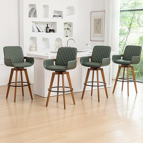 Miniatura 17 de Juego de 1 taburetes giratorios de altura de barra de 30 pulgadas, modernos de mediados de siglo, taburetes de bar tapizados de piel sintética con