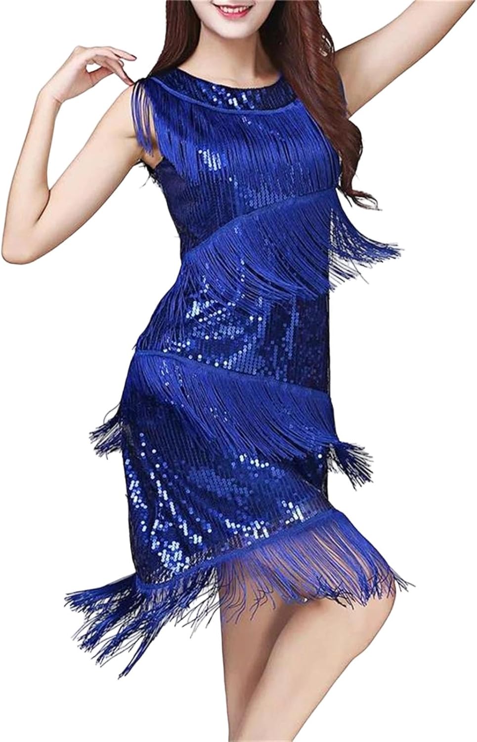 Women Tassel Latin Dance Dress Winter Sequins Fringe Sleeveless Outfit Professional Stage Performance Wear
