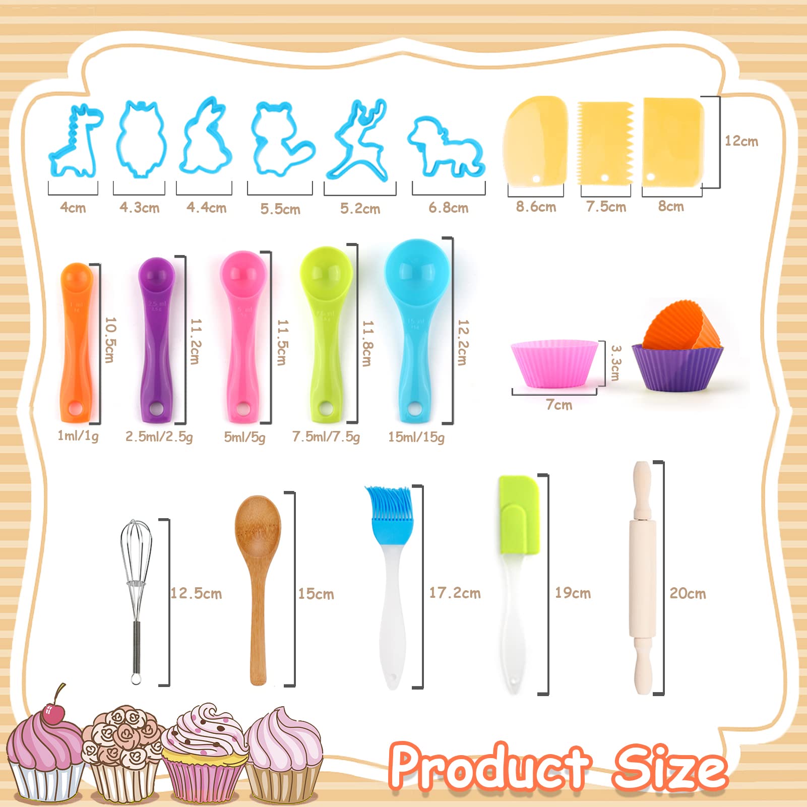 KAEGREEL Set de Cocina Juguetes con Delantal Unicornio, 26Pcs Hornear Accesorios Cocinita Infantil con Gorro Cocinero Cucharas Batidora, Disfraz Cocinero Regalos para Niño Niña 3+ Años (Naranja)