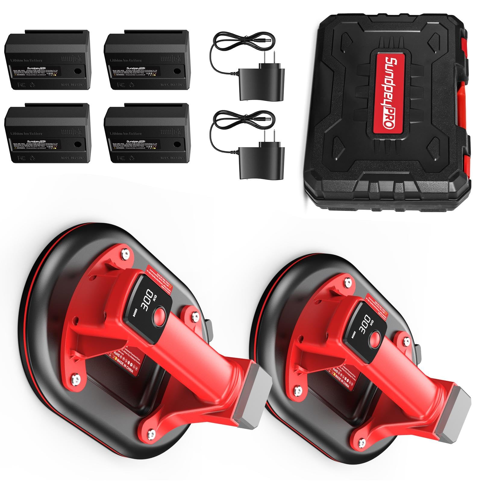 Set di 2 ventose a batteria per piastrelle, granito, marmo, rosso/nero