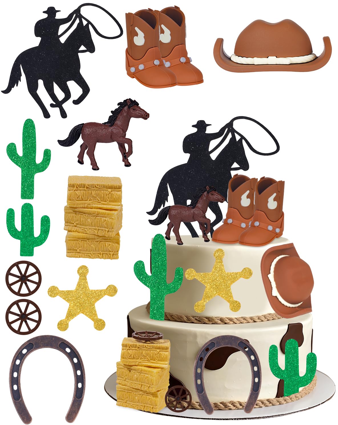 Glavatrix Cowboy Cake Decorations Western Party Decorations Cowboy Hat and Boot Cake Toppers Birthday Decoration Baby Shower for Western Theme Party