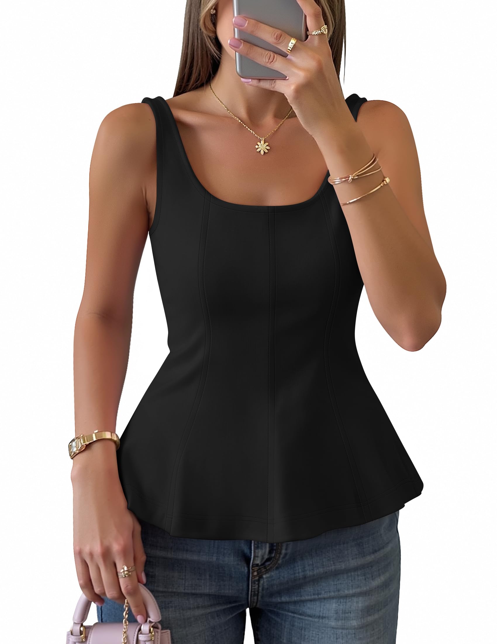 ZESICA Womens 2026 Summer Sleeveless Vest Top Square Neck Cute Casual Tank Tops Fitted Going Out Trendy Outfit