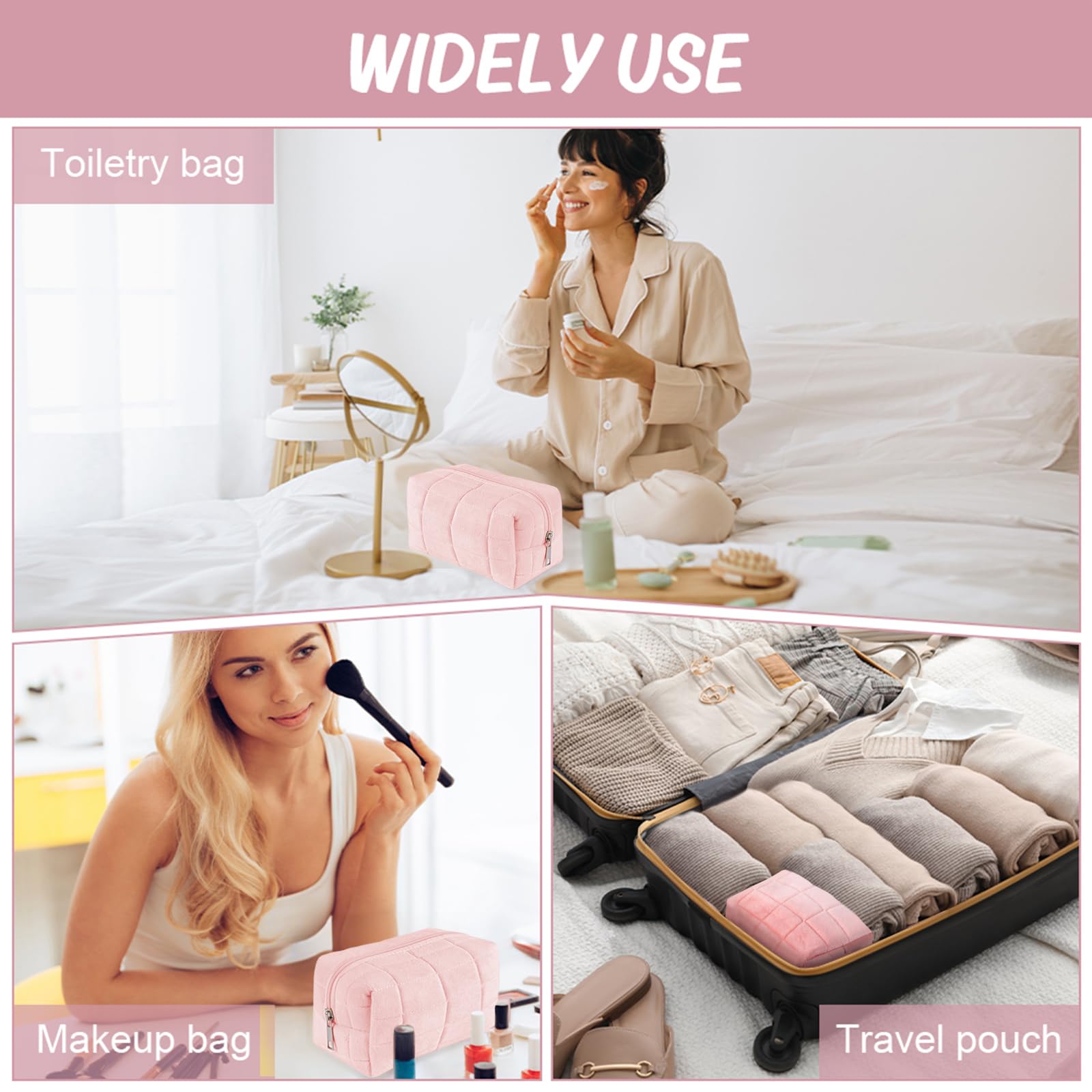 Aucuu Bolsa de cosméticos de Viaje, Bolsa de Maquillaje para Mujer, Bolsa de Aseo Acolchada para Mujer, Bolsa de cosméticos de Gran Capacidad, Bolsa de Maquillaje de algodón con Estampado Floral para