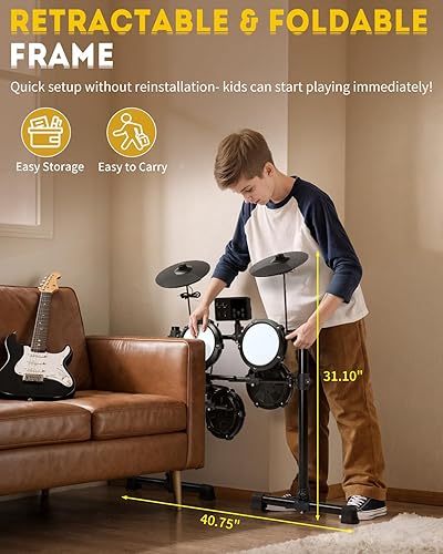 Miniatura 7 de Ktaxon Juego de batería eléctrica, batería electrónica con tambor de malla, platillos, trono ajustable, auriculares, palos, pedales y velcros,