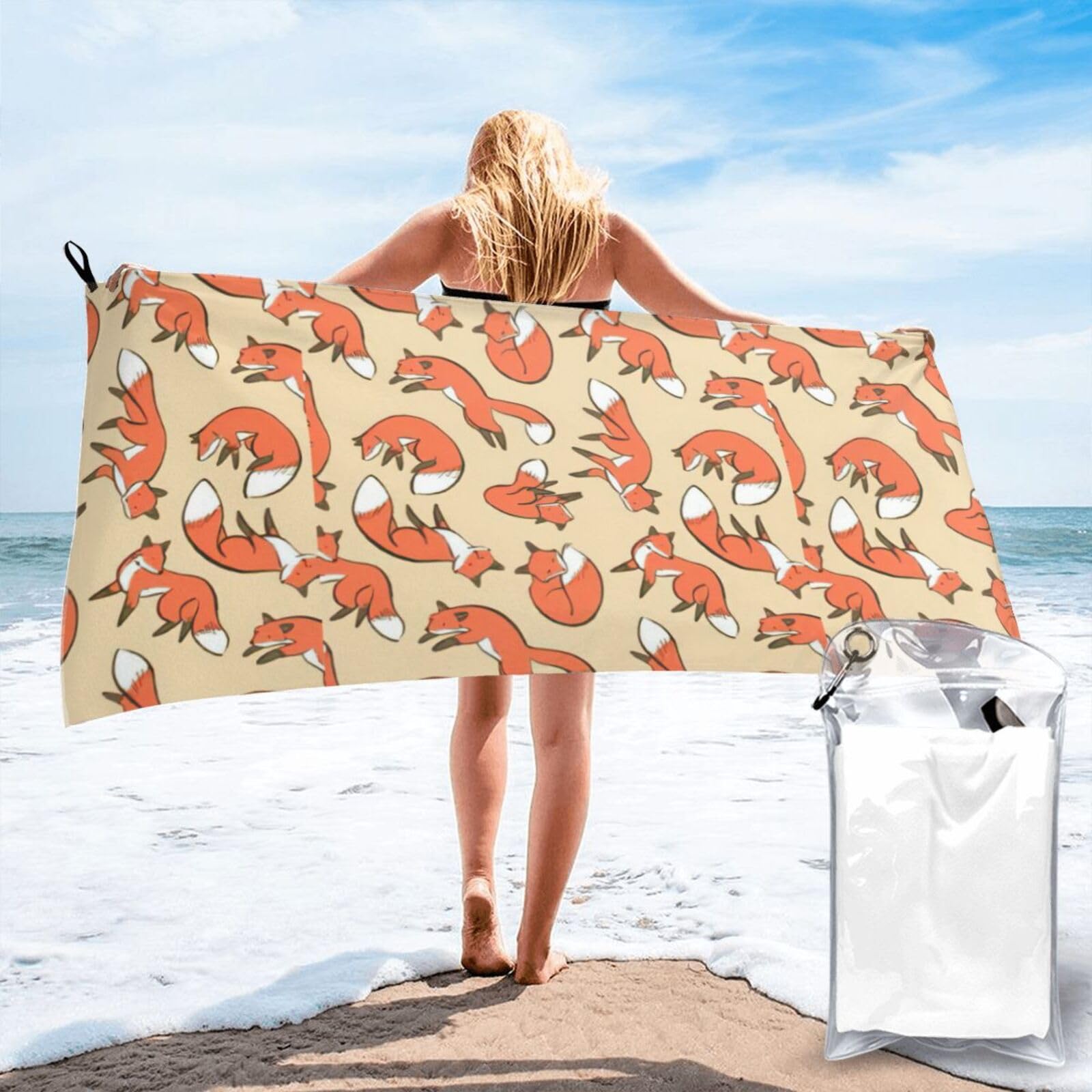 WYCZHY Many Foxes Print Beach Towel Soft Quick Dry For Spa Pool Gym Vacation Travelers Women Men Adults Sauna Gift