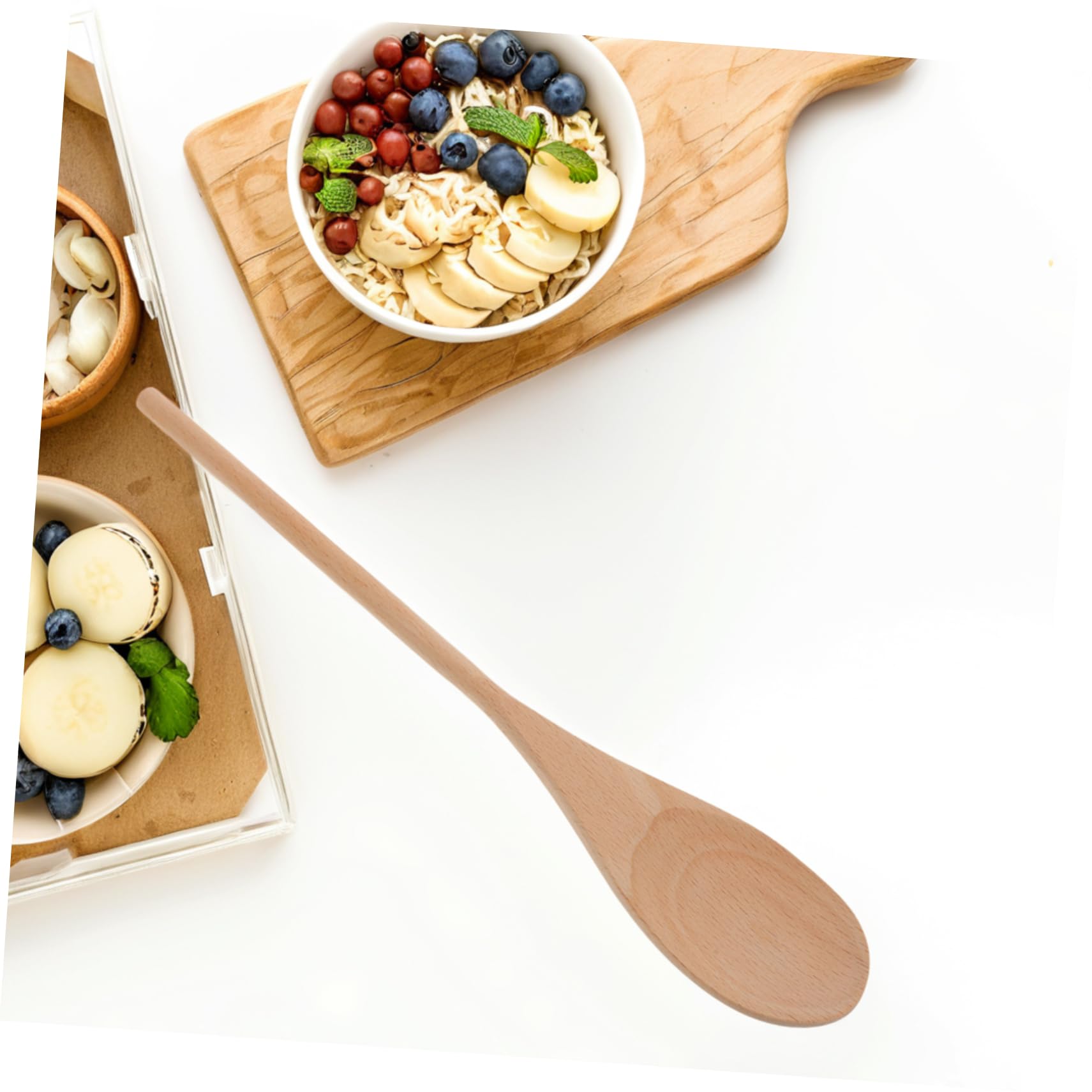 Cuchara de Madera de Mango Largo 24 Piezas, Utensilio de Cocina | Acabado sin Pintar, Diseño Ovalado, para Mezclar y Servir, Uso en Cocina y Manualidades, Color Beige
