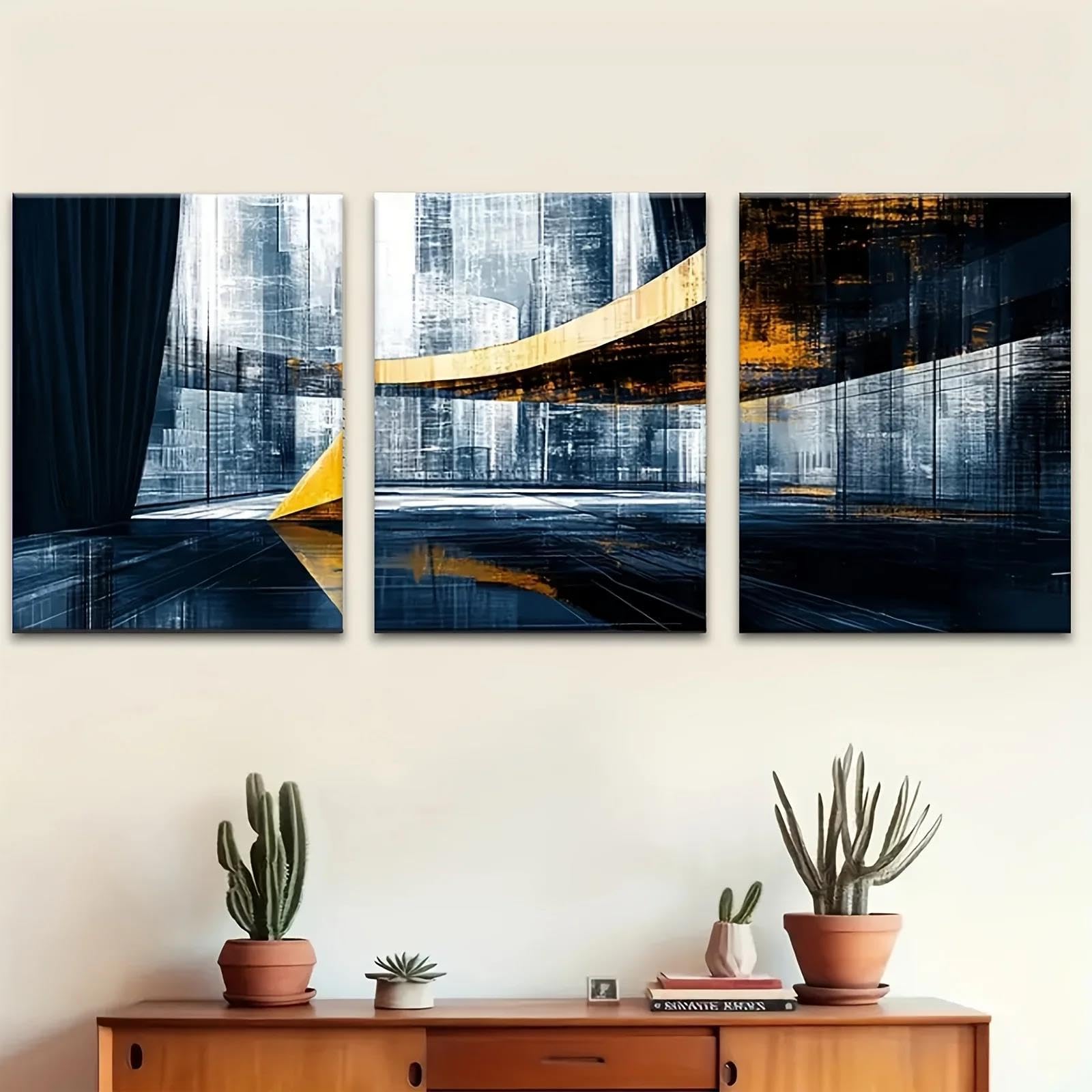 Yocheng 3pcs Decorative Painting Architectural Drawing Abstraction Minimalist Watercolor Art Prints, Suitable For Homes, Bedr 21x30cmx3 No Frame