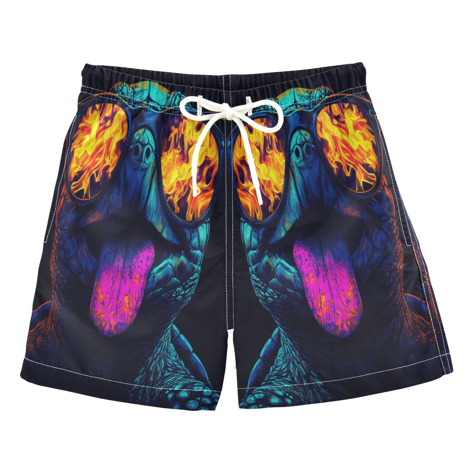 Jucciaco Boys Swim Trunk Neon Sea Turtle Fire Beach Board Shorts Teen Swimwear