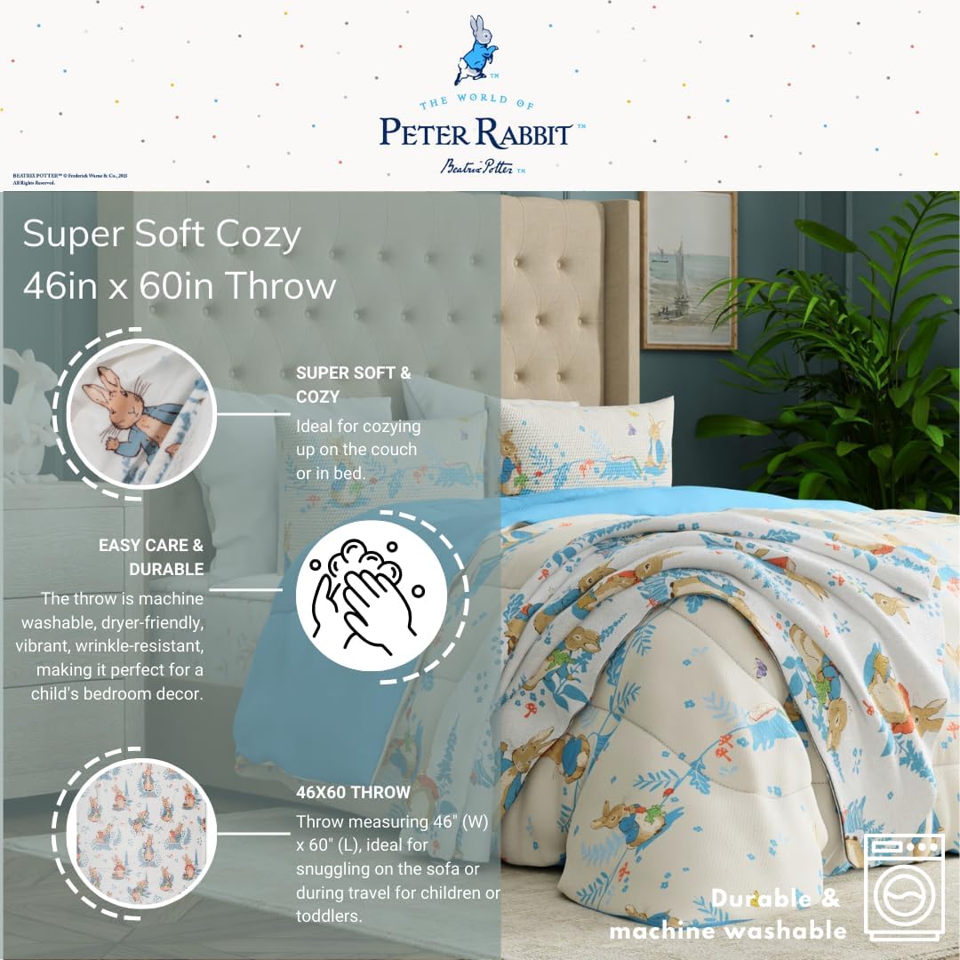 Franco Peter Rabbit Book Spring Kids Bedding Super Soft Cozy Throw, 46 in x 60 in, (Officially Licensed Product)
