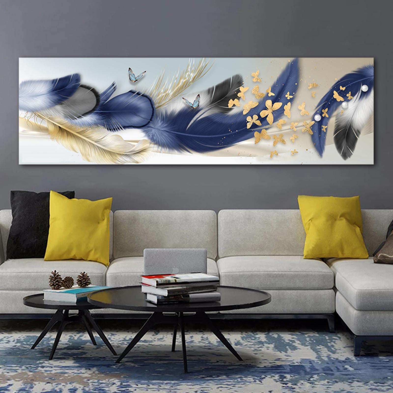 Arte de pared para sala de estar con impresiones abstractas de plumas decoración de lujo 7