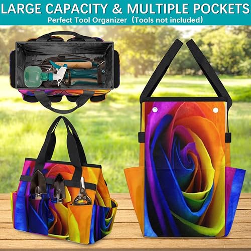 Miniatura 4 de Flower Patterns Garden Tool Tote Bag for Women Men Gardening Tool Storage Bags with 10 Pockets Standable Garden Home Tool Kits Organizer for Indoor