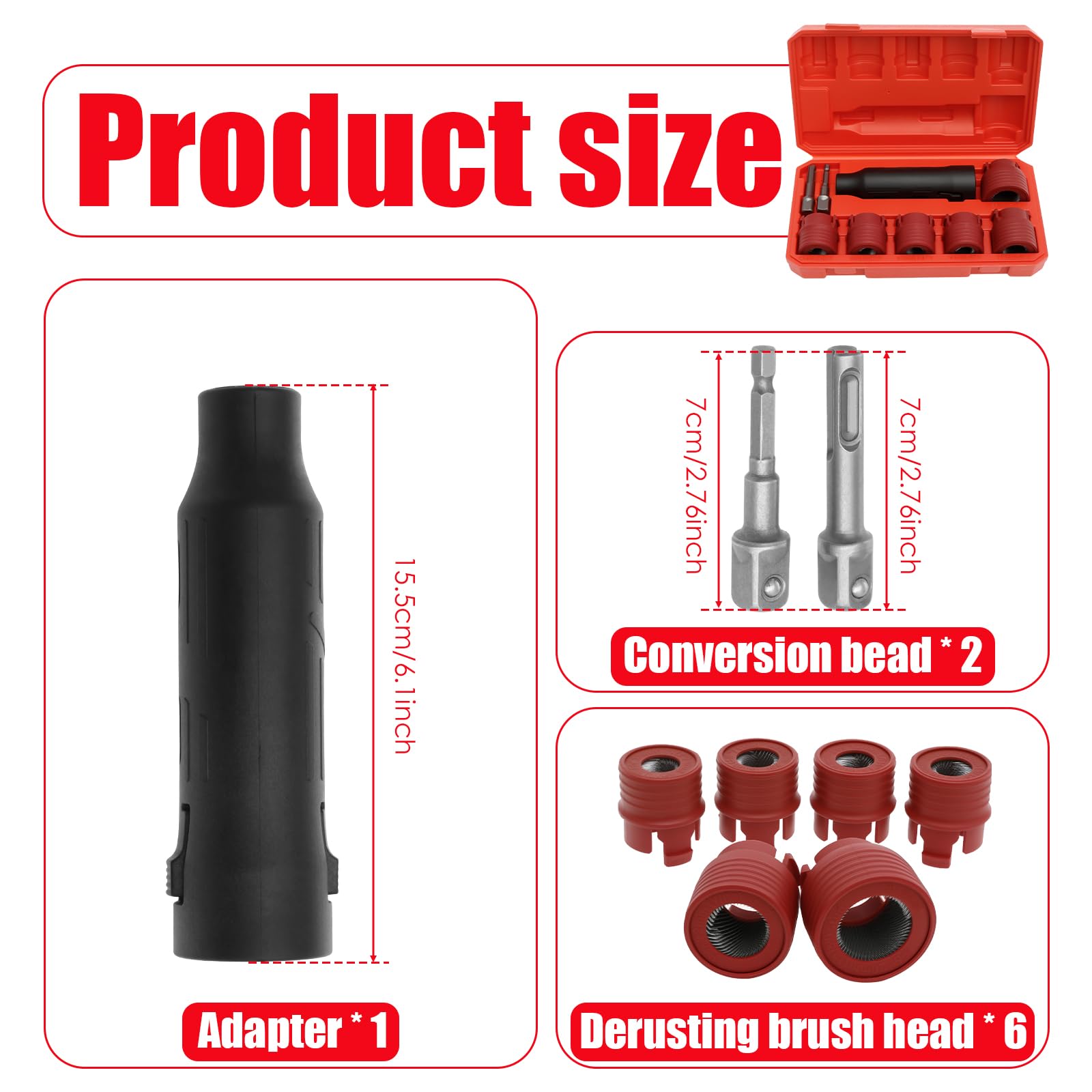 9 Pcs Automotive Wheel Stud Cleaner Tool Set, Rust Removal Brush with Drill Adapter, Efficient Hub Cleaning Tool, Multifunctional Wheel Stud Cleaner for Removing Rust Automotive Maintenance