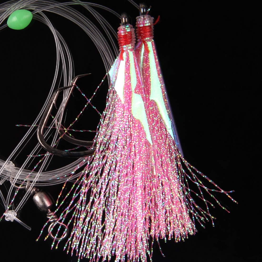 Fishing Bait Rigs, 6 Packs Saltwater Fishing Flasher Lure Rig with Mono Leader Swivel Fish Skin Luminous Bead Sea Bass Fishing Rigs Tackle : Sports & Outdoors