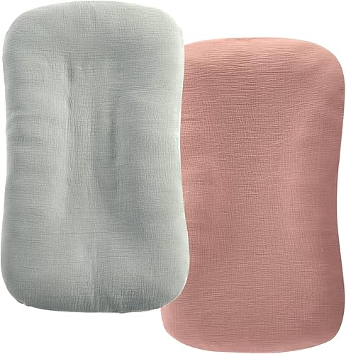 HOMBYS Funda de muselina para tumbona de bebé, paquete de 2 fundas para recién nacidos, funda extraíble ultra suave para almohada de tumbona