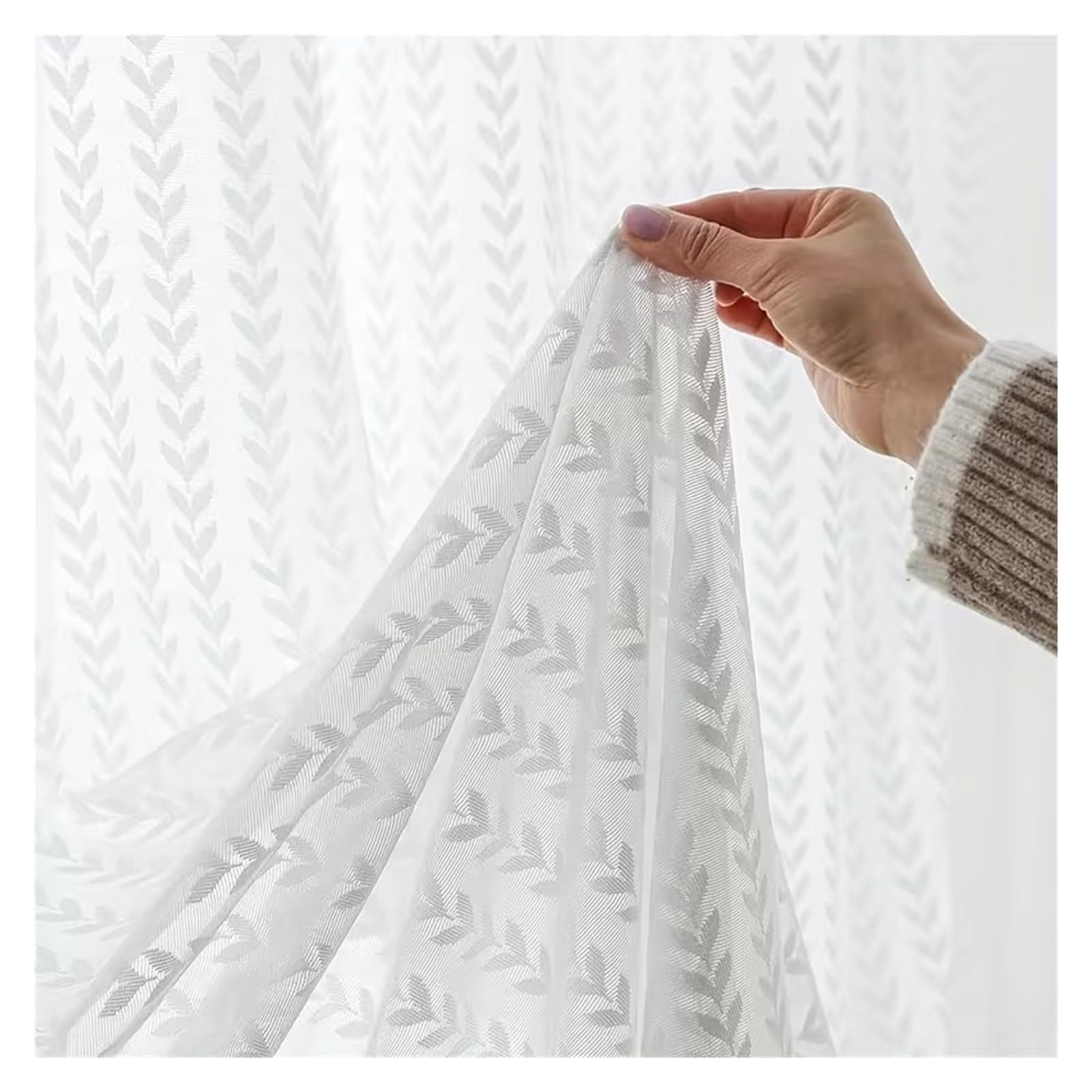 Rideau en dentelle brodé aux motifs feuilles pour une décoration élégante