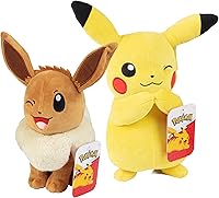 Vista 1 de Pokemon 8" Eevee & Pikachu Plush, 2-Pack - Let's Go Starters - Officially Licensed - Authentic Soft Stuffed Animal Toy Figures - Gift for Kids