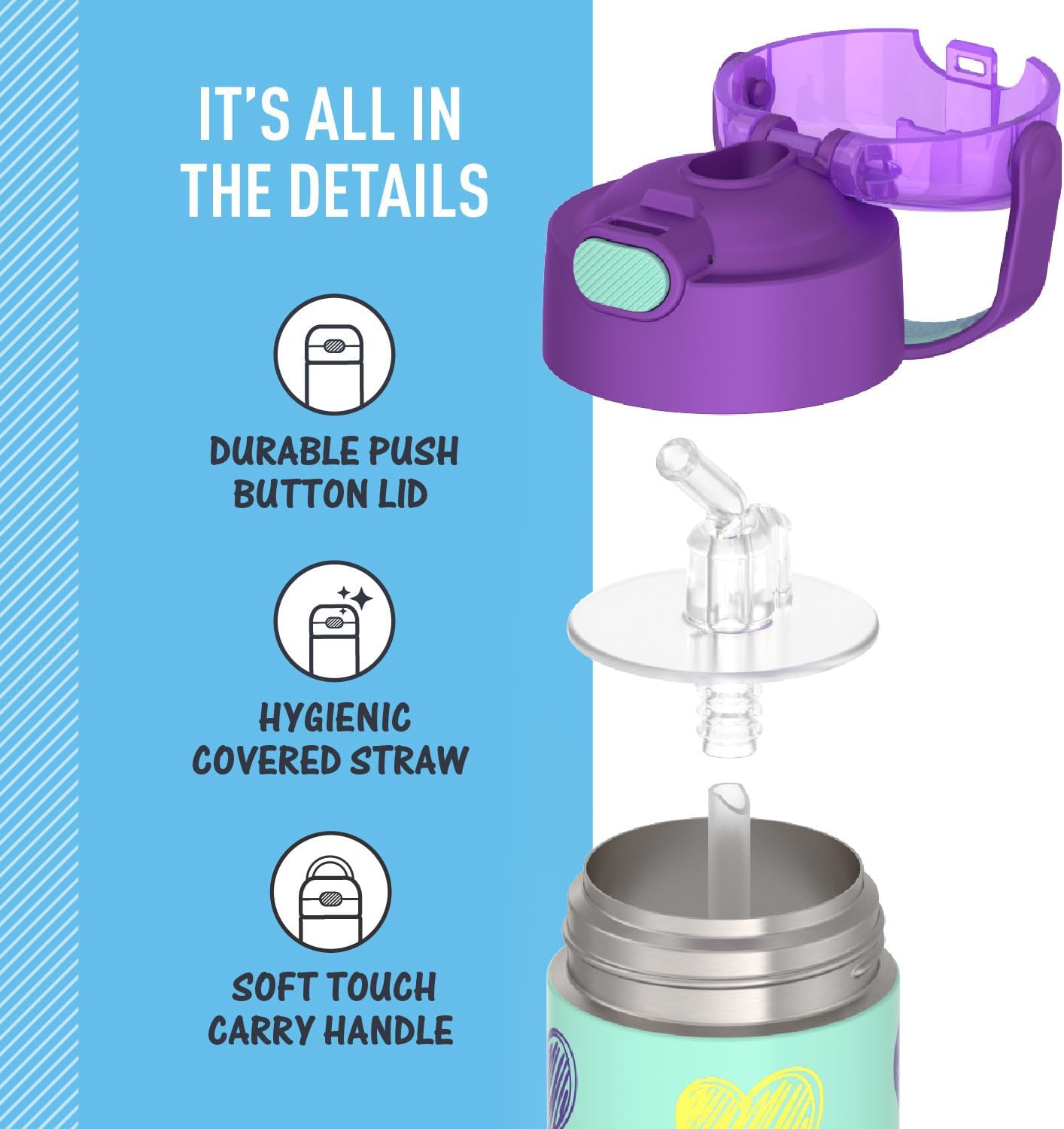 THERMOS FUNTAINER Water Bottle with Straw - 12 Ounce - Kids Stainless Steel Vacuum Insulated Water Bottle with Lid, Hearts - Image 4