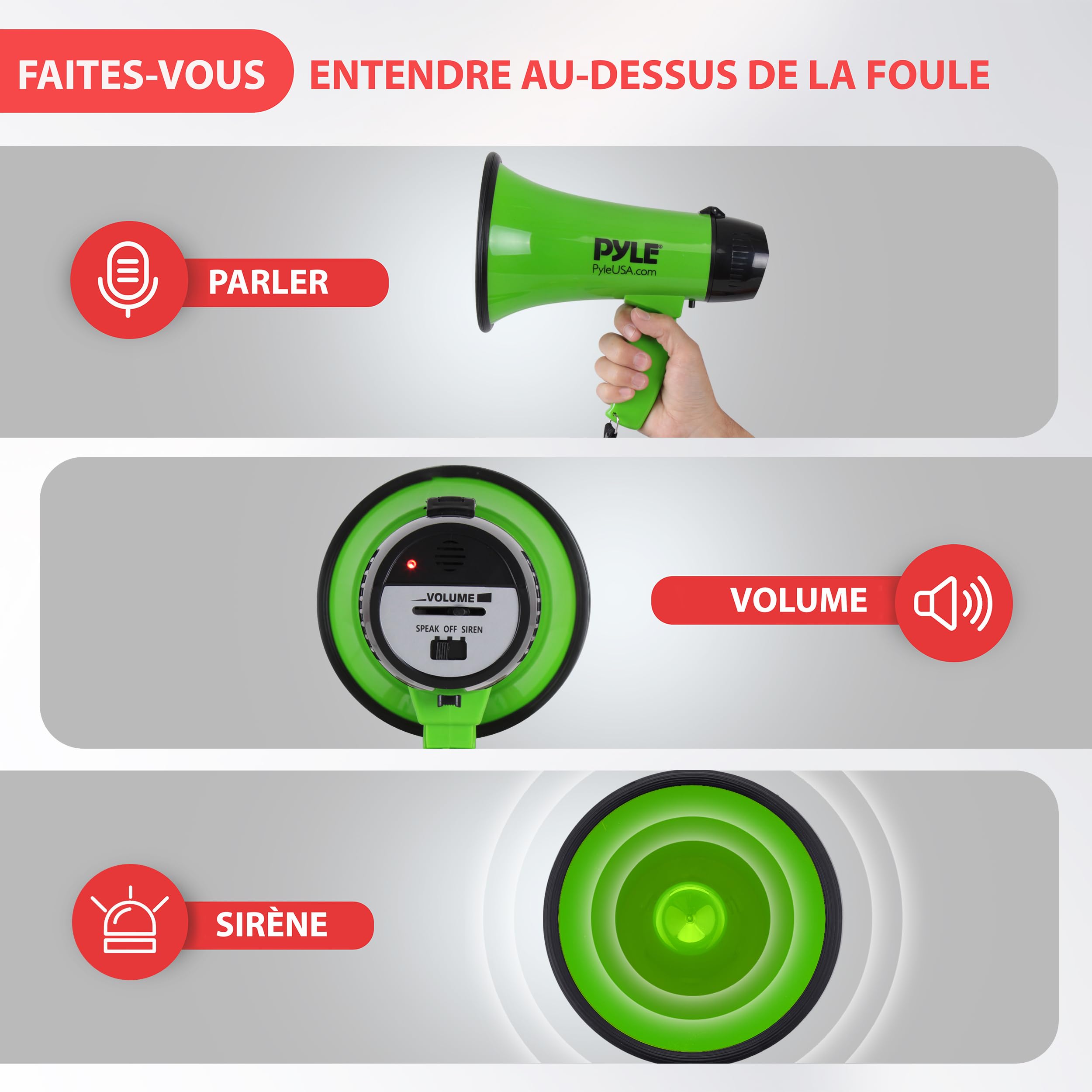 Pyle Haut-Parleur Mégaphone Portable avec Sirène - Mégaphone Porte-Voix Compact et Fonctionnant sur Piles avec Puissance de 20 Watts, Microphone, 2 Modes, Sonorisation PA et Poignée Pliante - Vert
