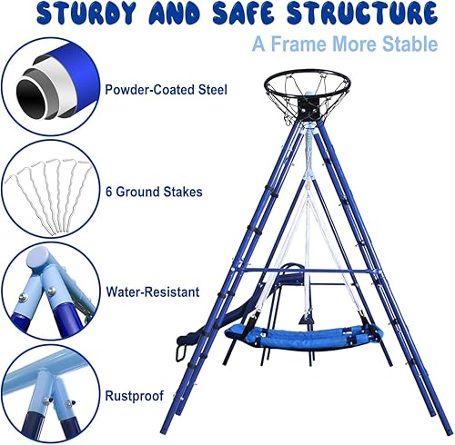 Miniatura 3 de Juego de columpios para niños de 600 libras para patio trasero con soporte de columpio de metal resistente con marco en A, columpio de cinturón,