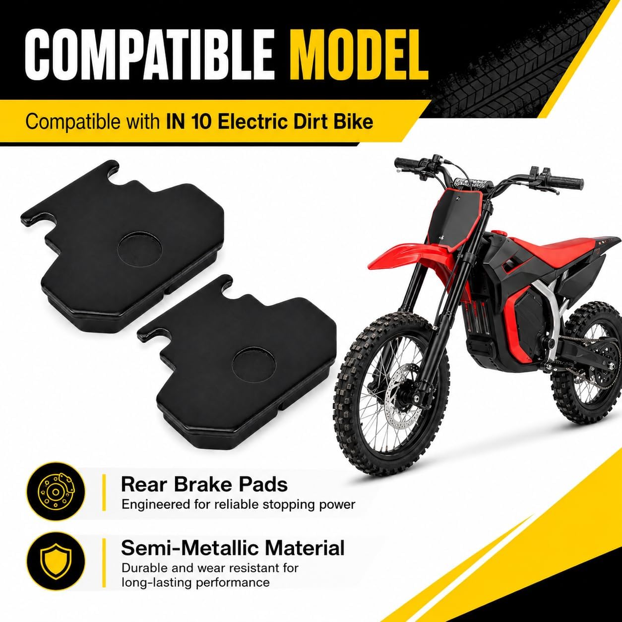 Generic Rear Brake Pad Set Accessories, E-Bike Upgrade Mods, Dirt Bike Parts, Compatible with Yozma in 10 Electric Dirt Bike