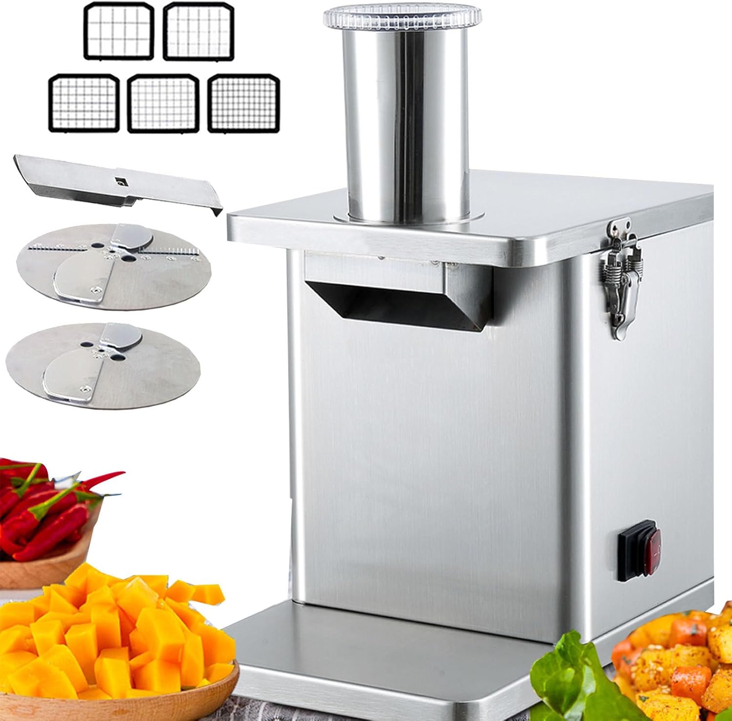 Commercial Electric Vegetable Fruit Dicer, 3-in-1 Stainless Steel Automatic Fruit Vegetable Chopper for Dicing, Shredding, Slicing Portioning,