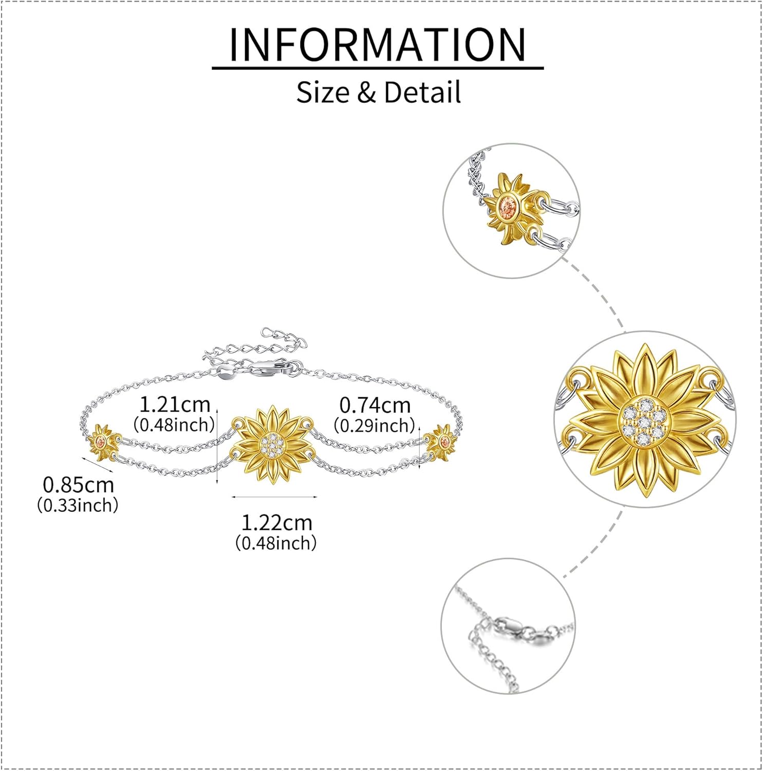 MONGAS Sunflower Bracelet 925 Sterling Silver Sun Sunflower Bracelet Flower Sunflowers Jewelry for Women - Image 3