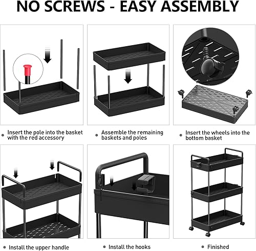 Miniatura 7 de SOLEJAZZ 3 Tier Rolling Storage Cart with Wheels Slim Craft Nail Makeup Snack Art Baby Utility Cart Organizer on 2 Lockable Wheels for Bathroom