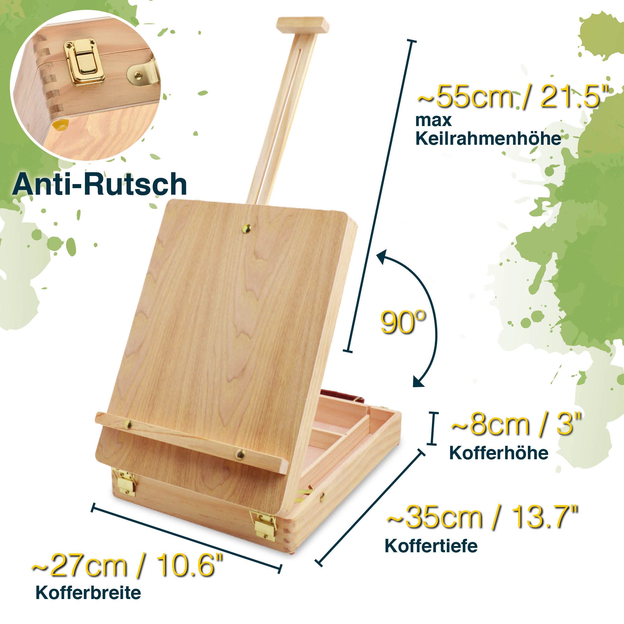 Artina 28tlg Malset Florenz im Malkoffer - Acrylfarben Set mit Kofferstaffelei - 18x 12ml Acrylfarbe, Keilrahmen, Pinsel & mehr - Premium Malset Staffelei aus Holz für Einsteiger & Hobbykünstler